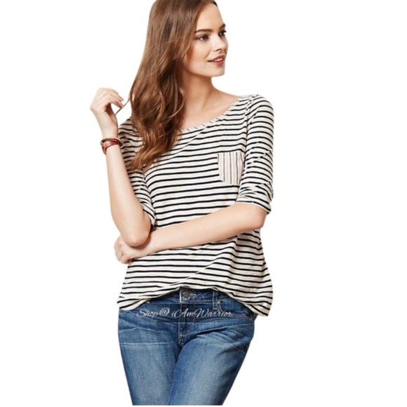 Anthropologie Tops - Postmark Anthropologie Striped Button Back Blouse